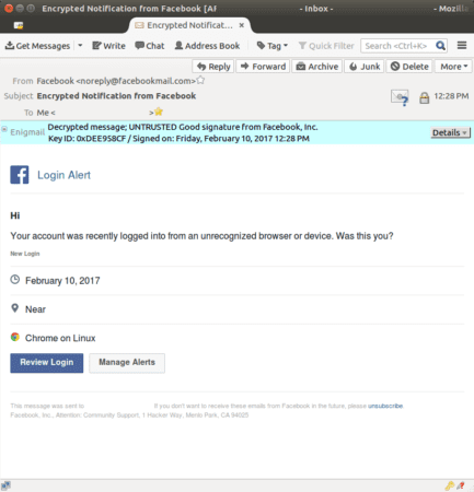 Encrypt Facebook notifications