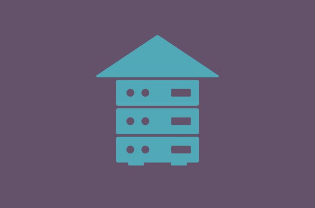 A house made up of blue servers and a blue roof on top