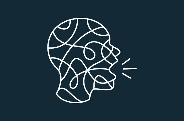 A profile of a shouting person.