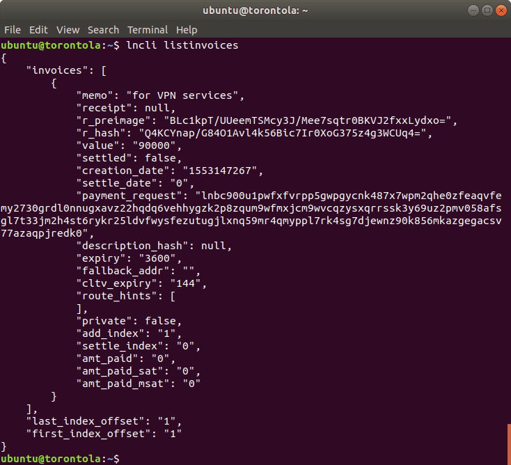 A screenshot of a payment in Terminal.
