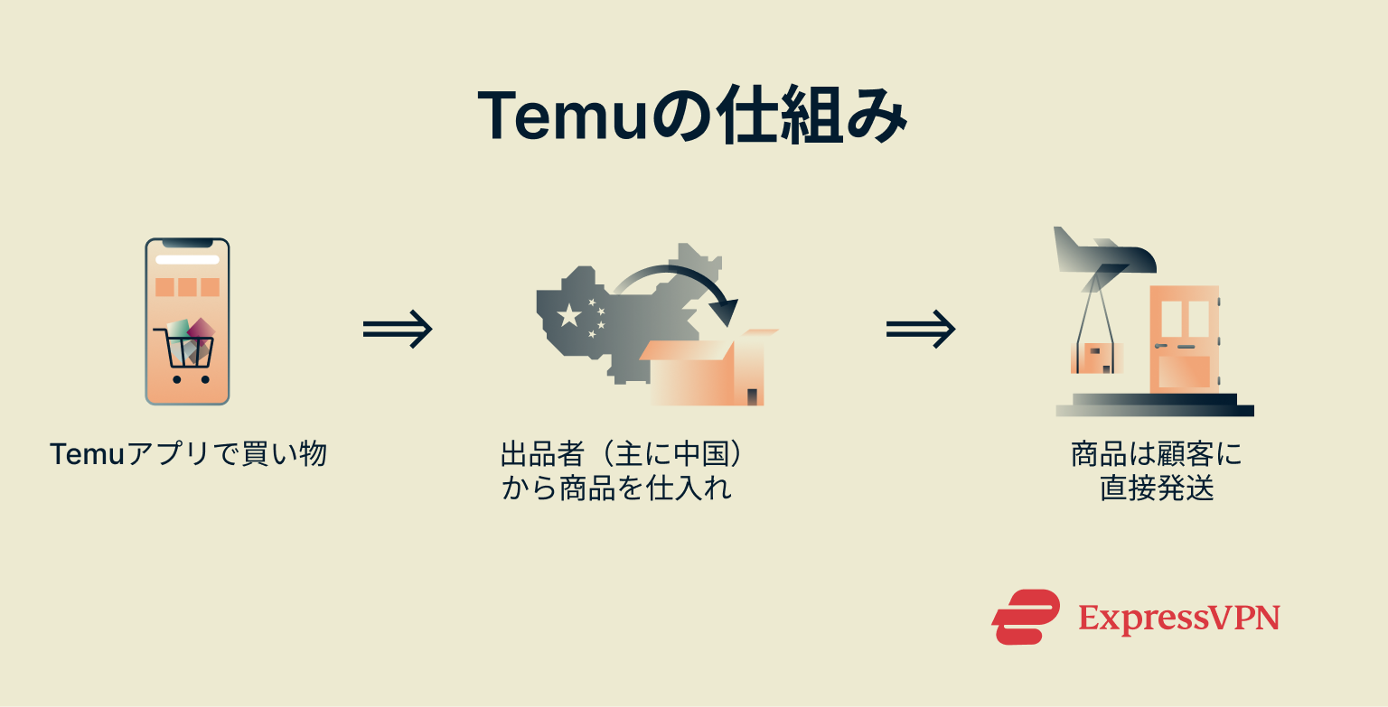 Infographic showing how Temu works