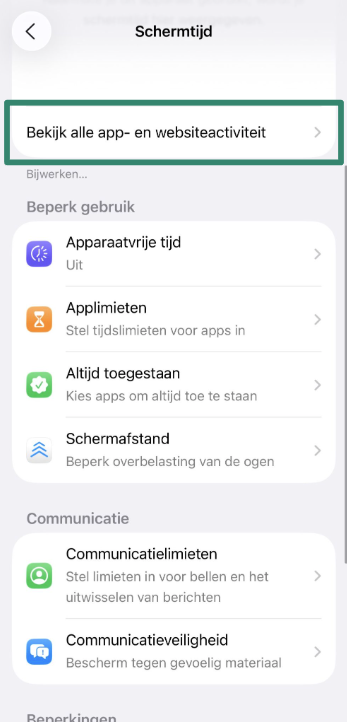 Screen Time menu opened under child’s account on iPhone.
