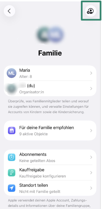 Add Member button in Family Sharing settings on iPhone.