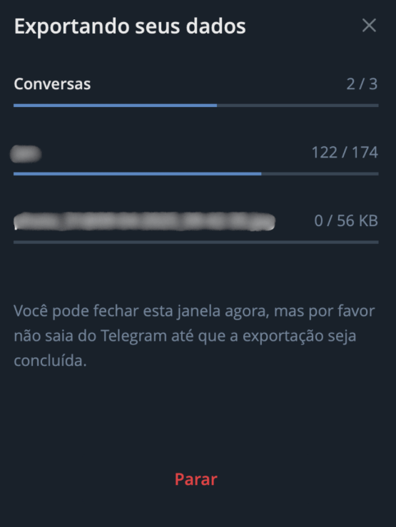 Telegram exporting your data.