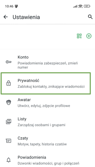 WhatsApp Settings menu highlighting Privacy.