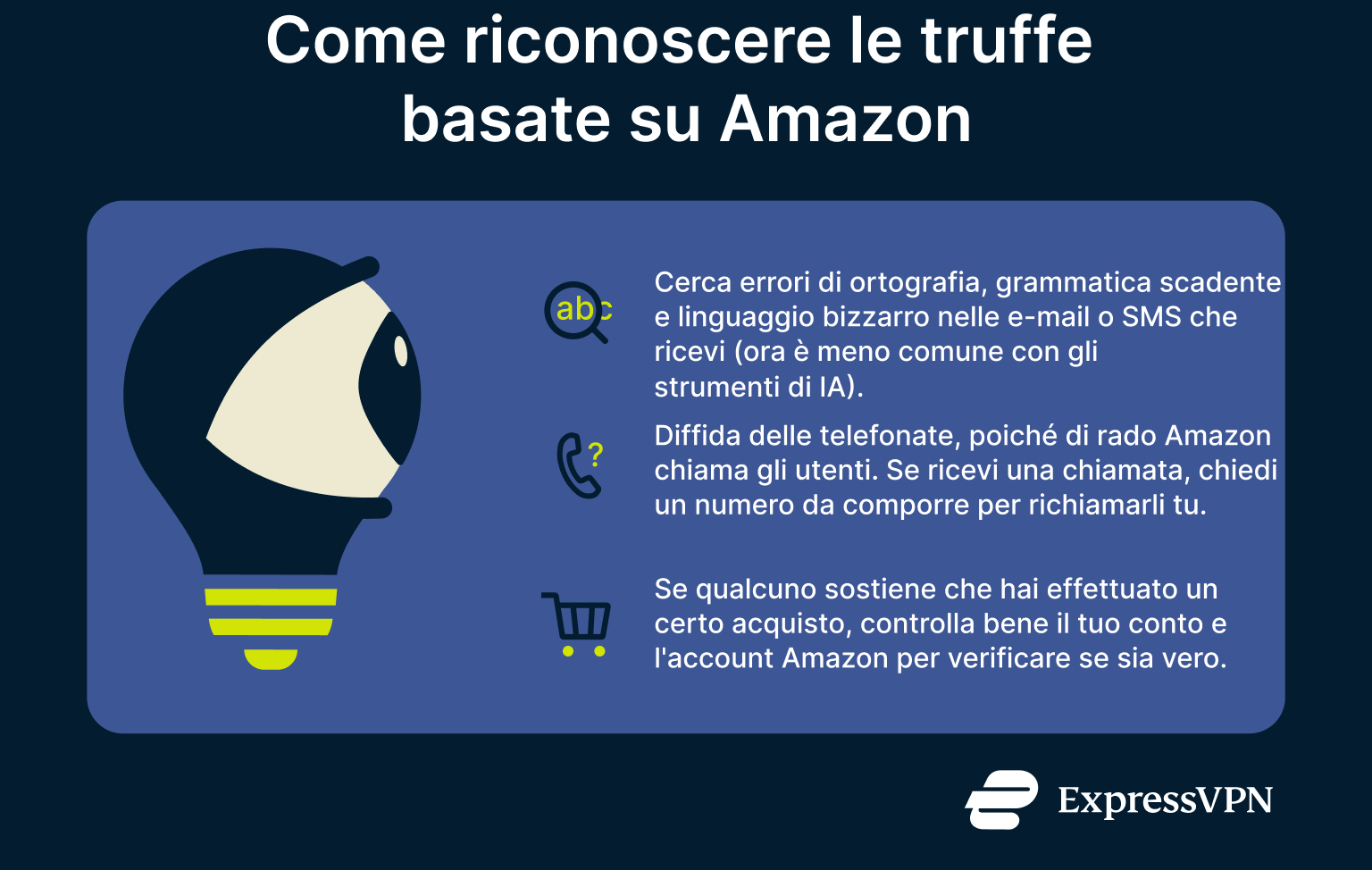 A list of signs to look out for in suspected Amazon scams.