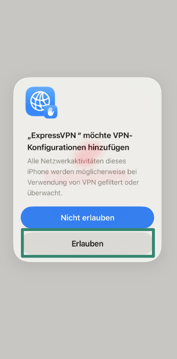 Allowing ExpressVPN to add VPN configurations on iOS.
