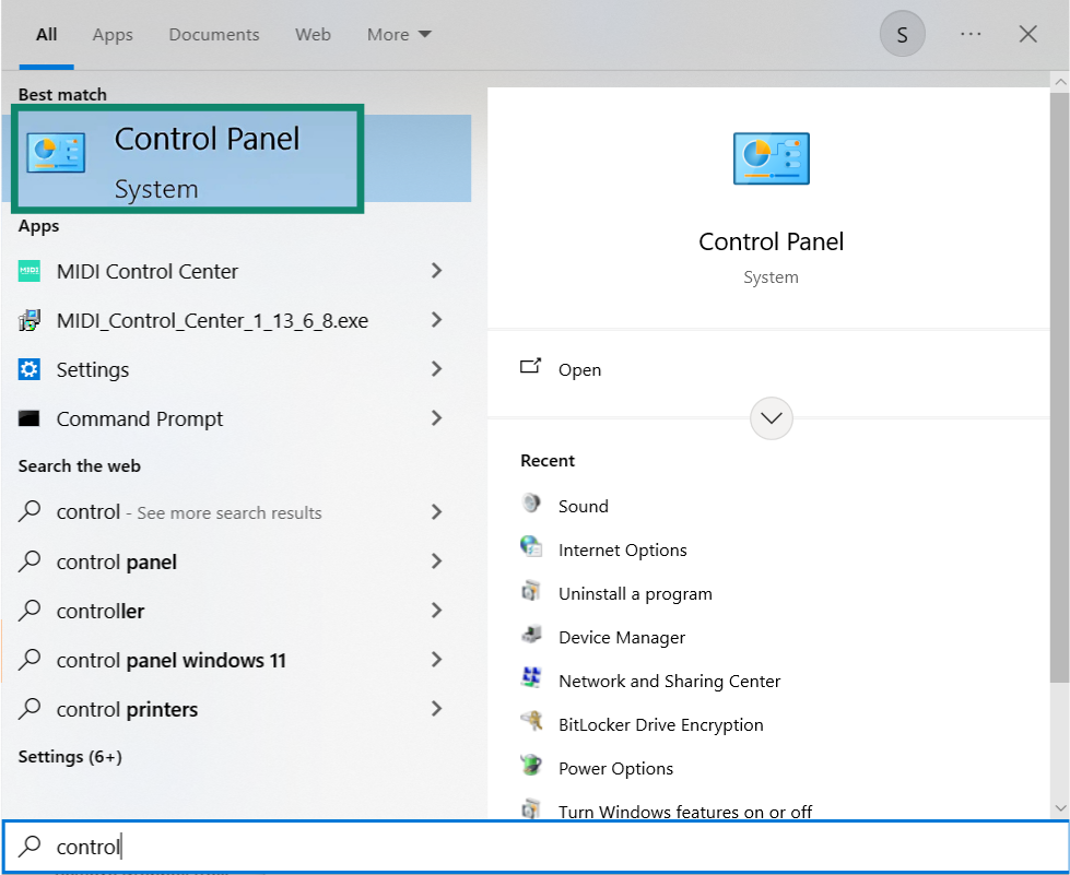 The Windows Control Panel.