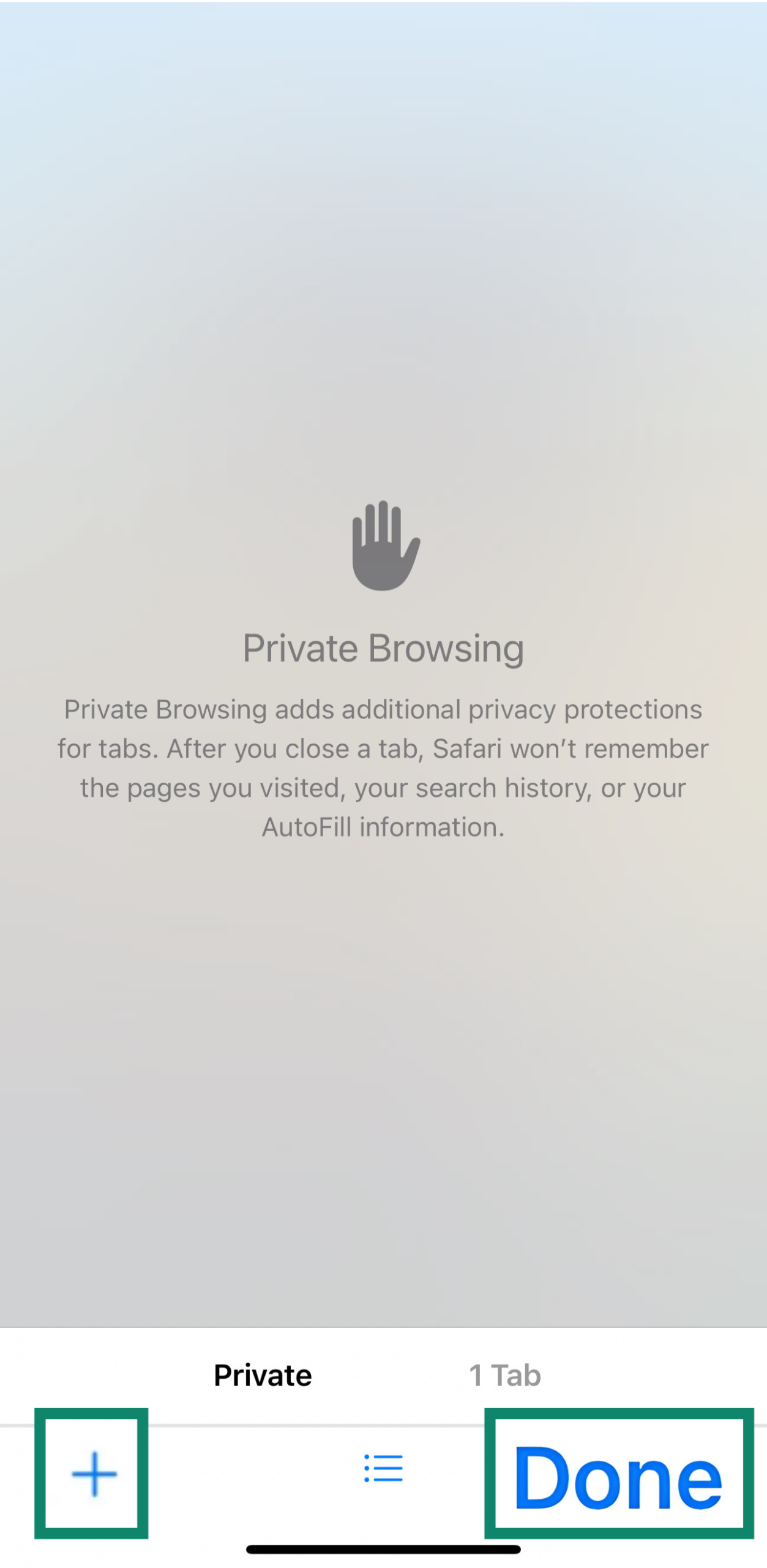 An iPhone opened to its Safari tabs, highlighting the Done option.