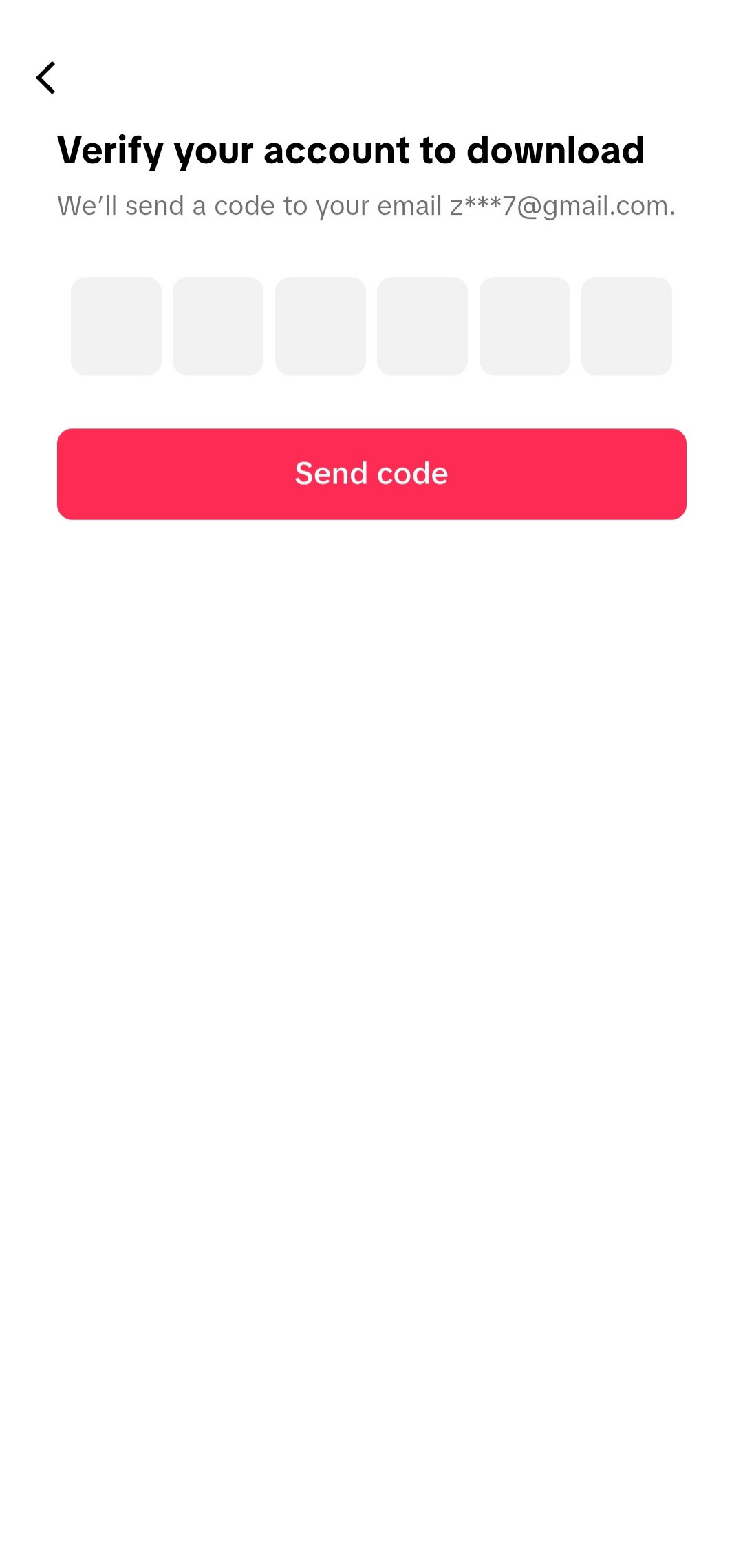 Screenshot of TikTok asking for email verification before allowing personal data download