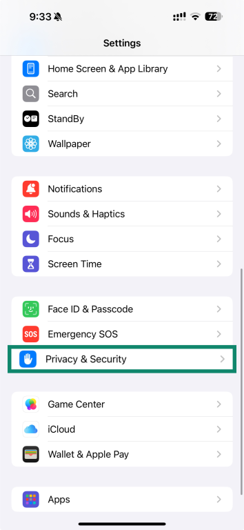 Open Settings and tap Privacy & Security.
