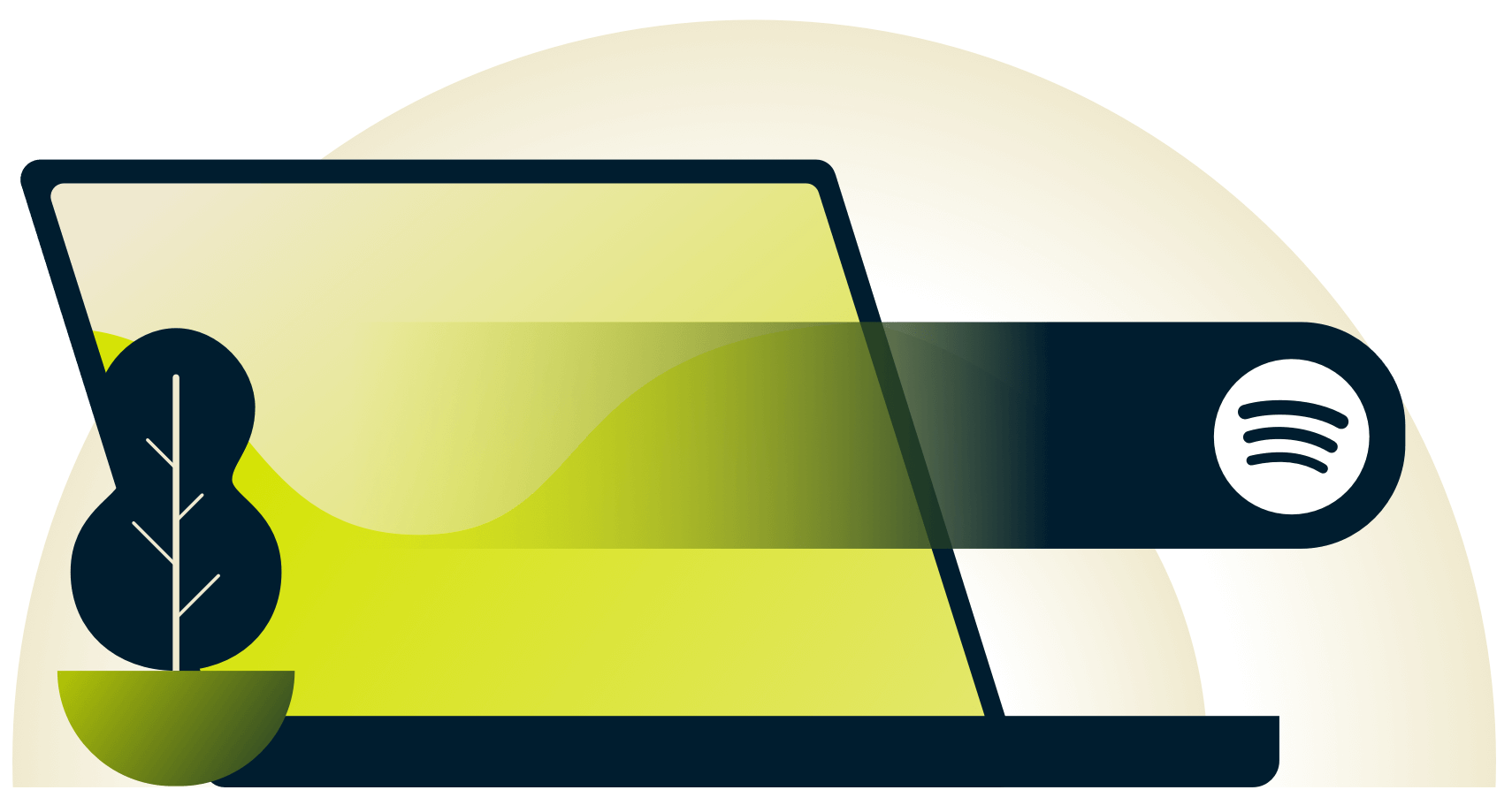 Svepande rörelse med Spotify-logotypen från en bärbar dator.