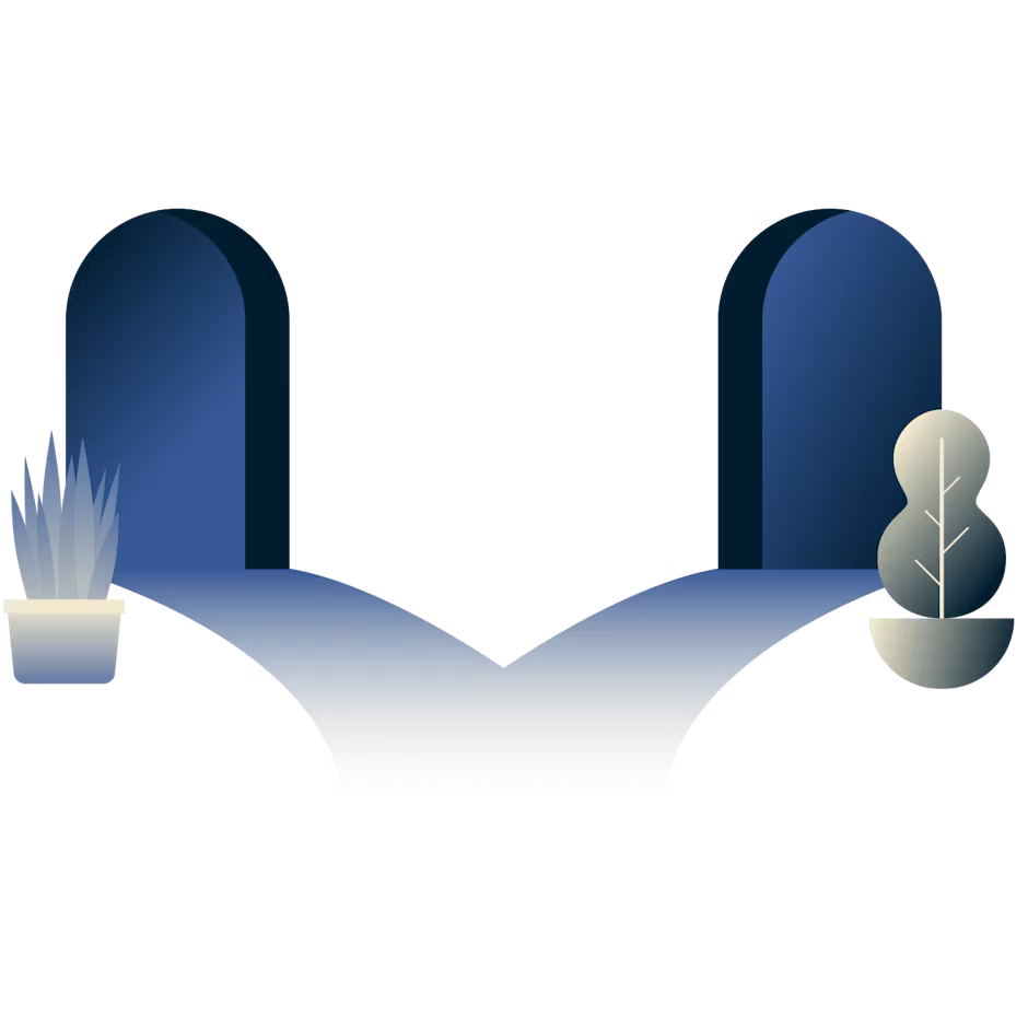 Тропинка разделяется на две, каждая из которых ведет к своей двери.