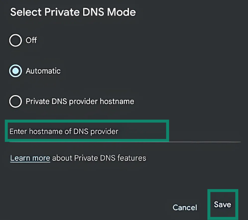 Enter trustworthy DNS server addresses to use as your main recursive server on Android.