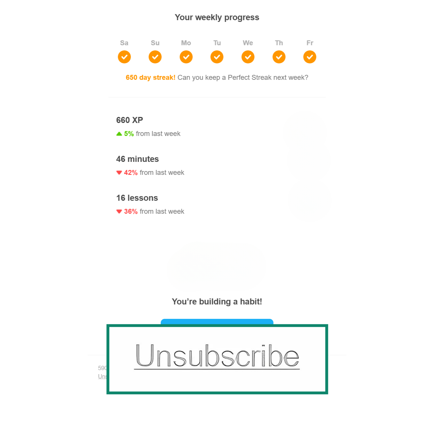 An email showing a highlighted unsubscribe link at the bottom of a promotional email.