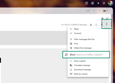 Gmail spam folder with the “Block <span style=